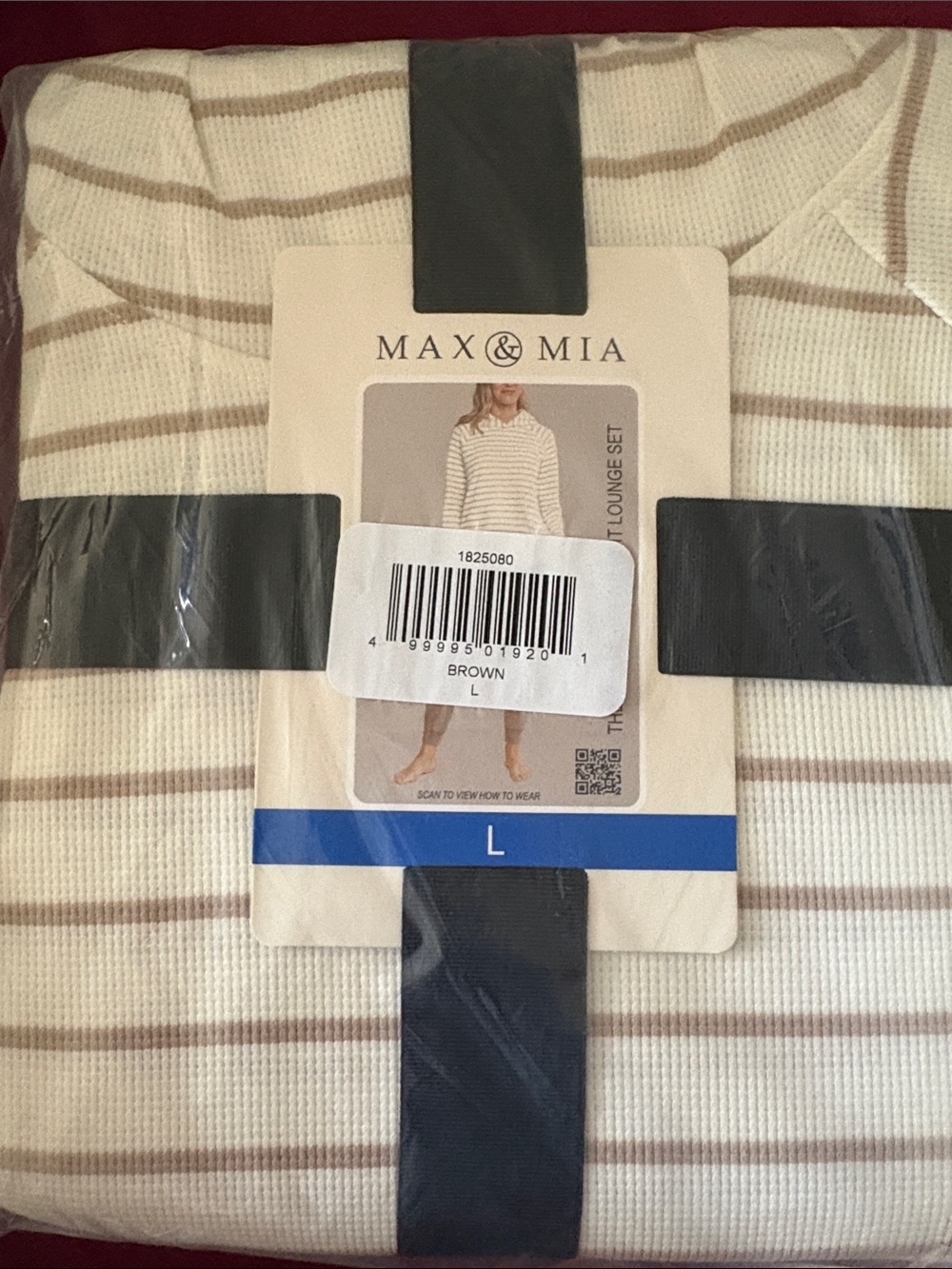 Max & Mia Brown Striped Women's Lounge Top - Large